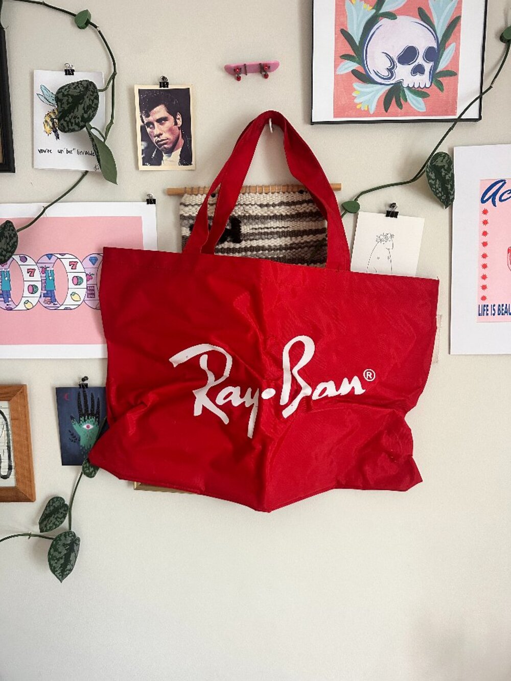 XL Red vintage RayBan nylon tote bag